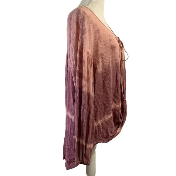 Venus Tie Dye Ombre Tunic Medium Keyhole Tie Neck Draped Hem Slouchy Peasant Top - Picture 2 of 11